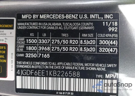 2019 Mercedes-Benz Gls 450 4Matic z USA, uszkodzony, nr VIN 4JGDF6EE1KB226588